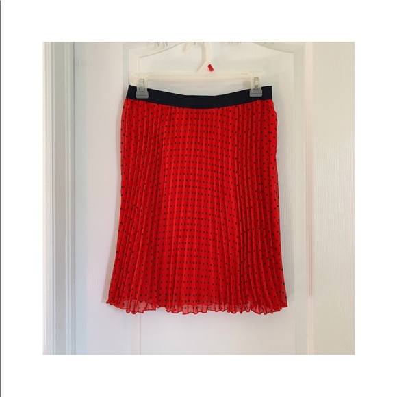 Pleated polka dot midi skirt